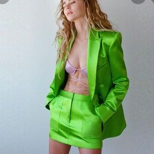 Satin crepe fully lined mini skirt & oversized jacket set size Small preloved